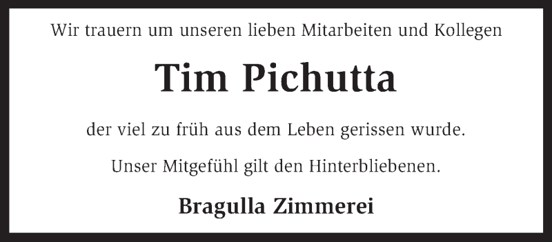  Traueranzeige für Tim Pichutta vom 06.01.2015 aus KRZ
