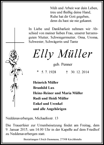 Traueranzeige von Elly Müller von KRZ