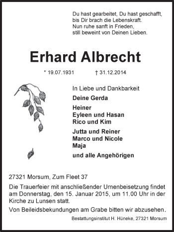 Traueranzeige von Erhard Albrecht von KRZ