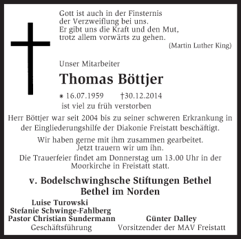 Traueranzeige von Thomas Böttjer von KRZ