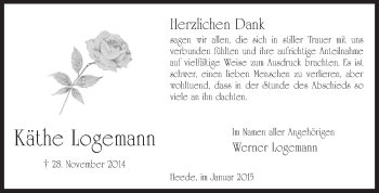 Traueranzeige von Käthe Logemann von KRZ