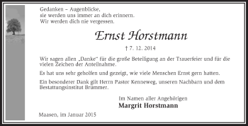 Traueranzeige von Ernst Horstmann von KRZ