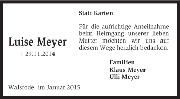 Traueranzeige von Luise Meyer von KRZ