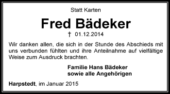 Traueranzeige von Fred Bädeker von KRZ