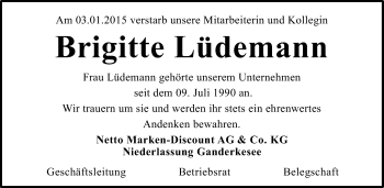 Traueranzeige von Brigitte Lüdemann von KRZ