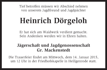 Traueranzeige von Heinrich Dörgeloh von KRZ