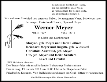 Traueranzeige von Werner Meyer von KRZ