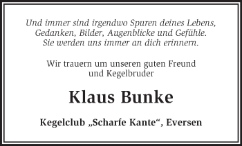 Traueranzeige von Klaus Bunke von KRZ