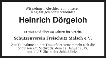 Traueranzeige von Heinrich Dörgeloh von KRZ