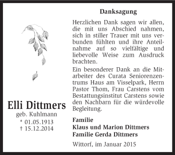 Traueranzeige von Elli Dittmers von KRZ