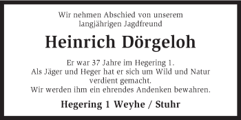 Traueranzeige von Heinrich Dörgeloh von KRZ