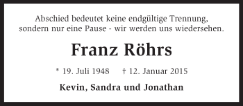 Traueranzeige von Franz Röhrs von KRZ
