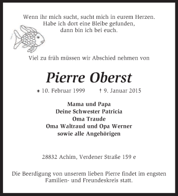 Traueranzeige von Pierre Oberst von KRZ