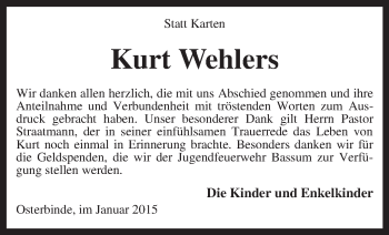 Traueranzeige von Kurt Wehlers von KRZ