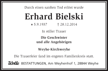 Traueranzeige von Erhard Bielski von KRZ