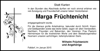 Traueranzeige von Marga Früchtenicht von KRZ