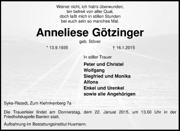 Traueranzeige von Anneliese Götzinger von KRZ