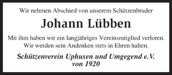 Traueranzeige von Johann Lübben von KRZ