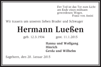 Traueranzeige von Hermann Lueßen von KRZ