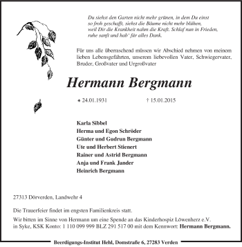 Traueranzeige von Hermann Bergmann von KRZ