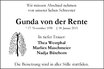 Traueranzeige von Gunda von der Rente von KRZ