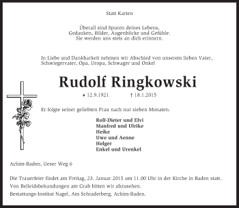 Traueranzeige von Rudolf Ringkowski von KRZ