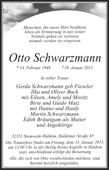 Traueranzeige von Otto Schwarzmann von KRZ