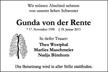 Traueranzeige von Gunda von der Rente von KRZ