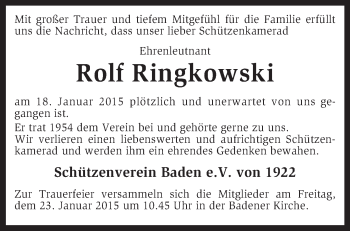 Traueranzeige von Rolf Ringkowski von KRZ