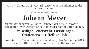 Traueranzeige von Johann Meyer von KRZ