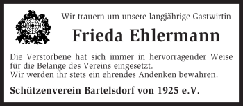 Traueranzeige von Frieda Ehlermann von KREISZEITUNG SYKE