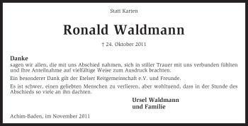Traueranzeige von Ronald Waldmann von KREISZEITUNG SYKE