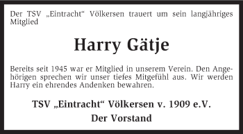 Traueranzeige von Harry Gätje von KRZ