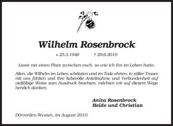 Traueranzeige von Wilhelm Rosenbrock von KREISZEITUNG SYKE