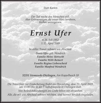 Traueranzeige von Ernst Ufer von KREISZEITUNG SYKE