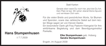 Traueranzeige von Hans Stumpenhusen von KREISZEITUNG SYKE