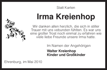 Traueranzeige von Irma Kreienhop von KREISZEITUNG SYKE