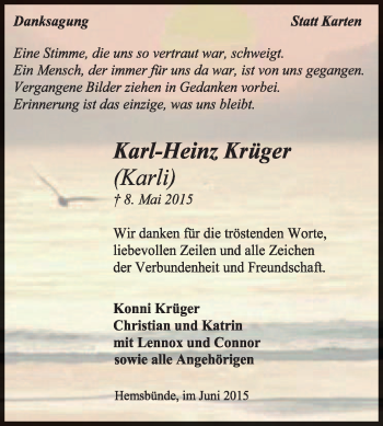 Traueranzeige von Karl-Heinz Krüger von KRZ