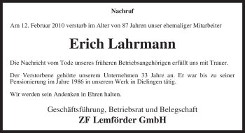 Traueranzeige von Erich Lahrmann von KREISZEITUNG SYKE