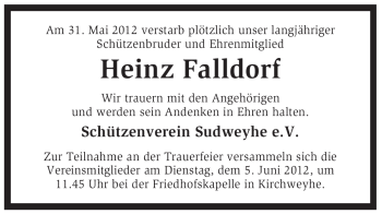 Traueranzeige von Heinz Falldorf von KREISZEITUNG SYKE