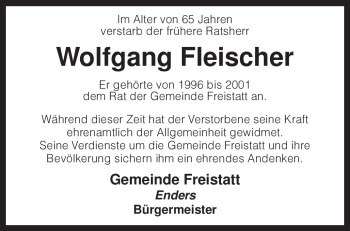 Traueranzeige von Wolfgang Fleischer von KREISZEITUNG SYKE