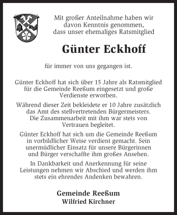 Traueranzeige von Günter Eckhoff von KREISZEITUNG SYKE