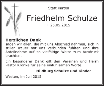 Traueranzeige von Friedhelm Schulze von KRZ