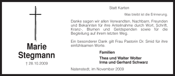 Traueranzeige von Marie Stegmann von KREISZEITUNG SYKE