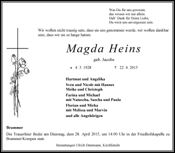 Traueranzeige von Magda Heins von KRZ