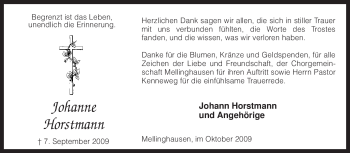 Traueranzeige von Johanne Horstmann von KREISZEITUNG SYKE