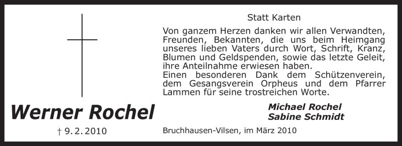  Traueranzeige für Werner Rochel vom 27.03.2010 aus KREISZEITUNG SYKE