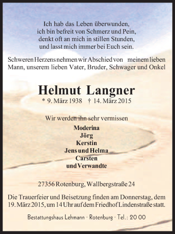 Traueranzeige von Helmut Langner von KRZ