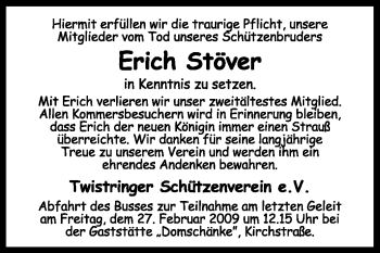 Traueranzeige von Erich Stöver von KREISZEITUNG SYKE