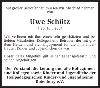 Traueranzeige von Uwe Schütz von KREISZEITUNG SYKE
